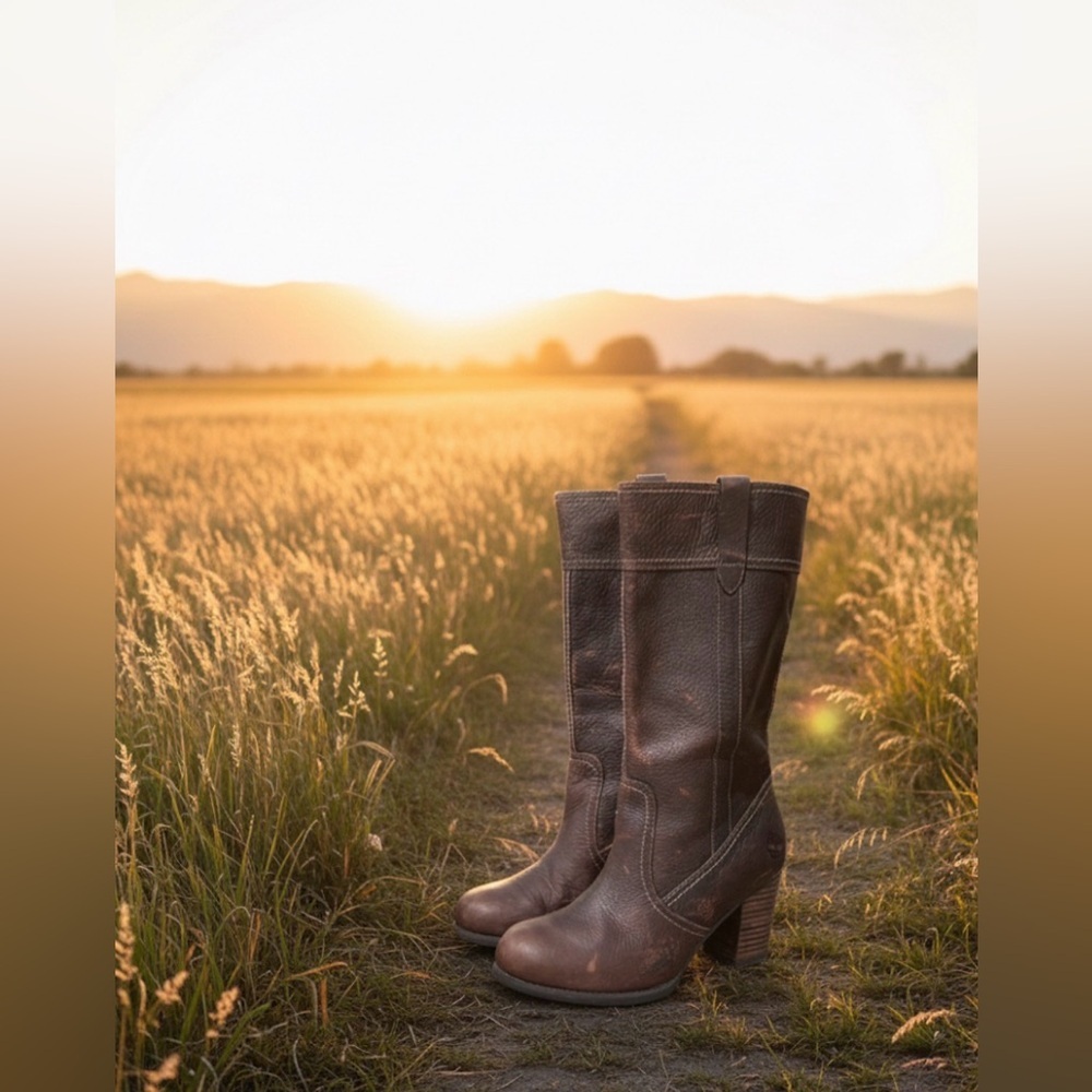 Timberland Women's 11" Rudston Platform Boots Sz 7.5 Block Heel Brown Leather - Picture 3 of 17